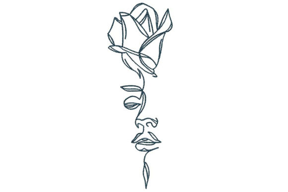 One Line Woman Face and Rose